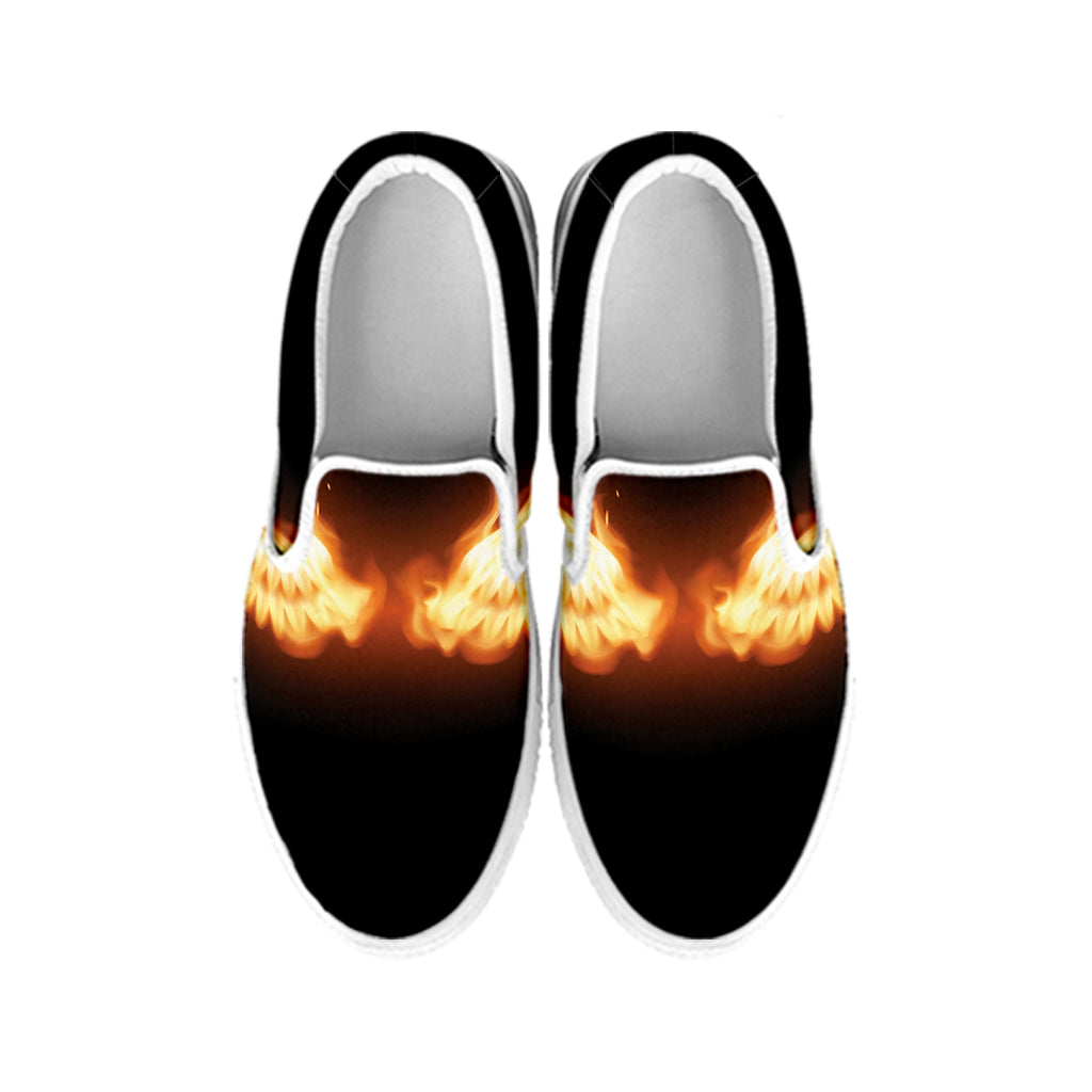 Flame Wings Print White Slip On Shoes