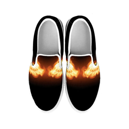Flame Wings Print White Slip On Shoes