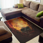 Flaming Demon Skull Print Area Rug