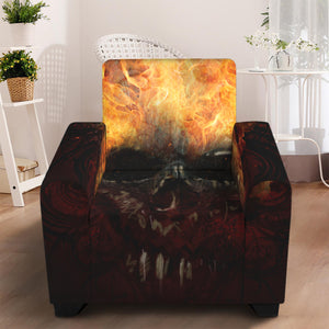 Flaming Demon Skull Print Armchair Slipcover