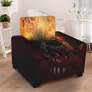 Flaming Demon Skull Print Armchair Slipcover