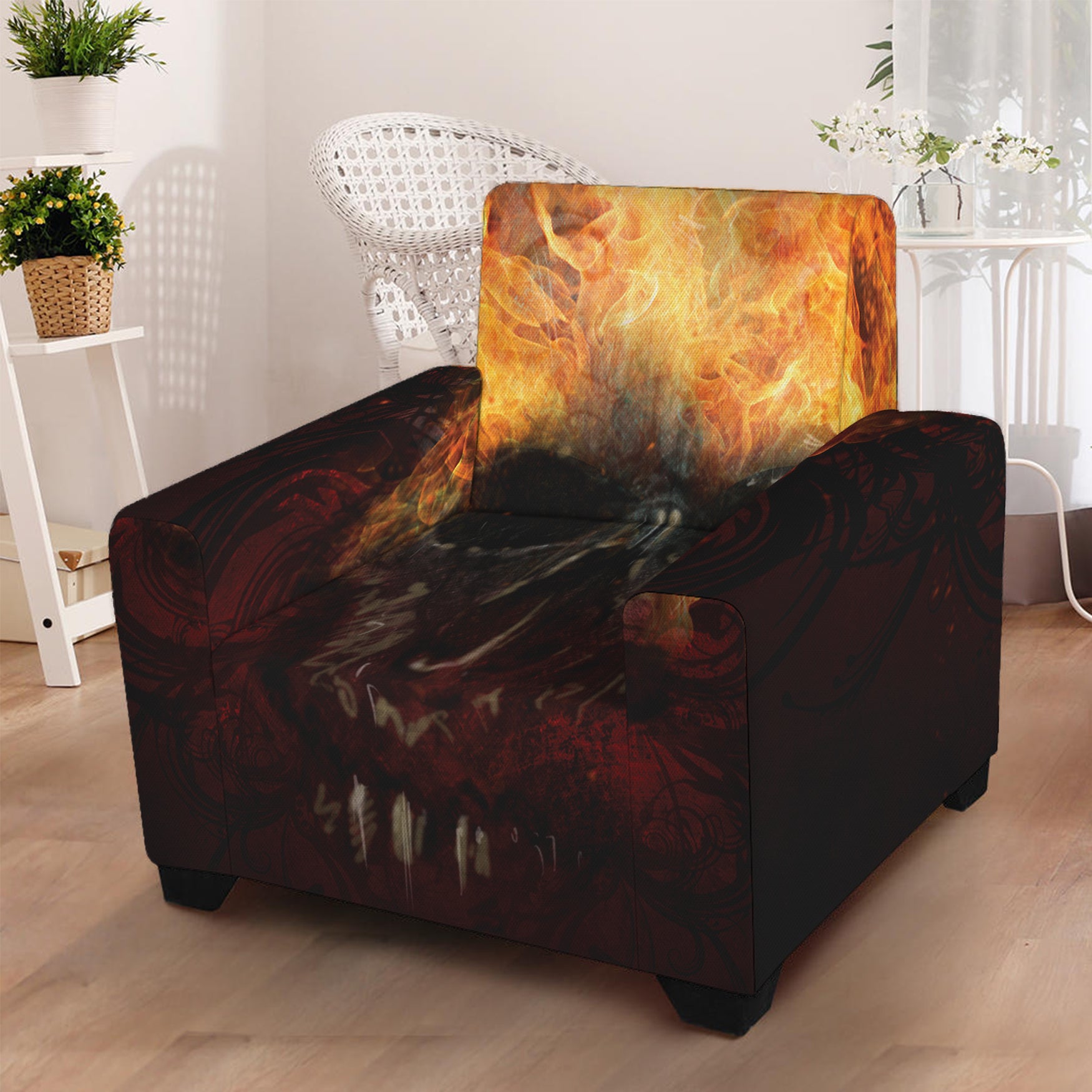 Flaming Demon Skull Print Armchair Slipcover