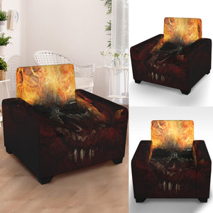 Flaming Demon Skull Print Armchair Slipcover