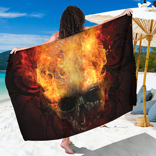 Flaming Demon Skull Print Beach Sarong Wrap