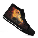 Flaming Demon Skull Print Black High Top Shoes