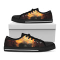 Flaming Demon Skull Print Black Low Top Sneakers