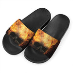 Flaming Demon Skull Print Black Slide Sandals