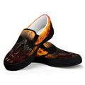 Flaming Demon Skull Print Black Slip On Sneakers