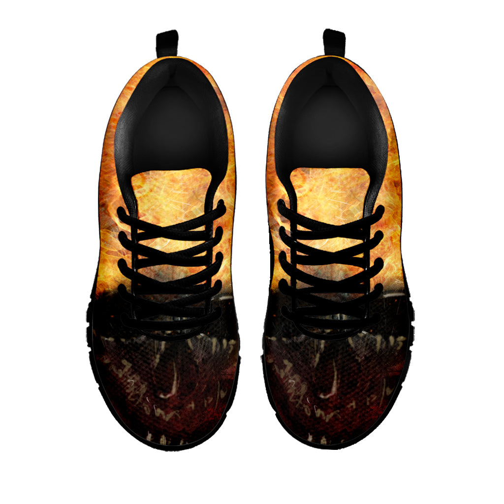 Flaming Demon Skull Print Black Sneakers