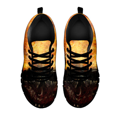 Flaming Demon Skull Print Black Sneakers