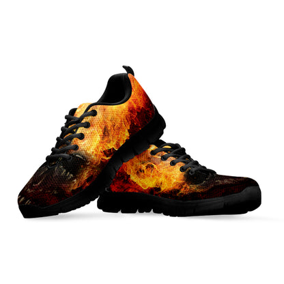 Flaming Demon Skull Print Black Sneakers
