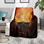 Flaming Demon Skull Print Blanket