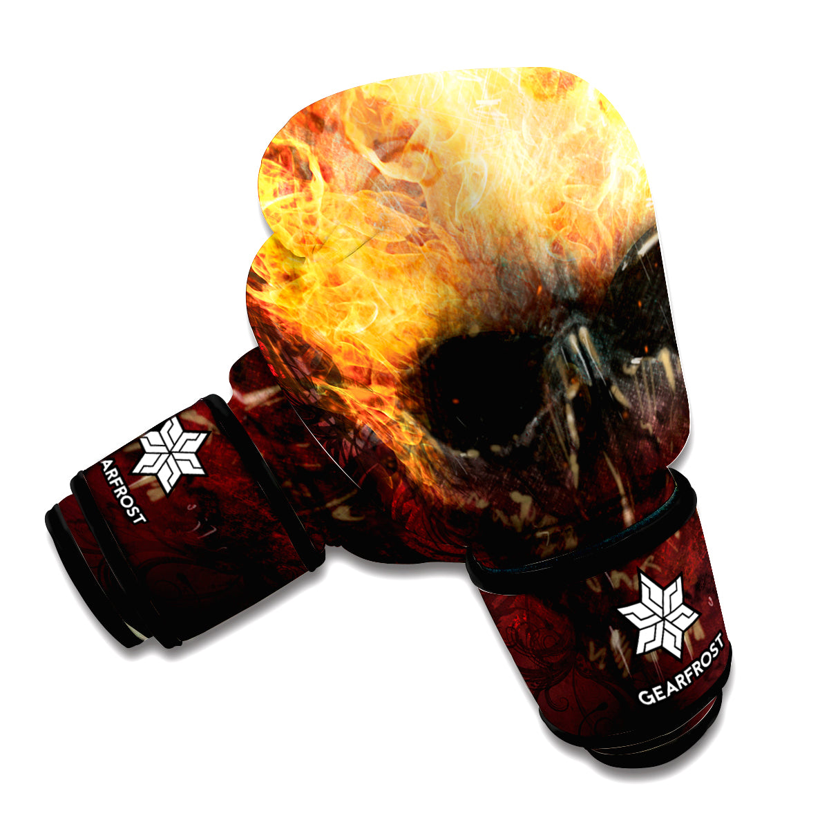 Flaming Demon Skull Print Boxing Gloves