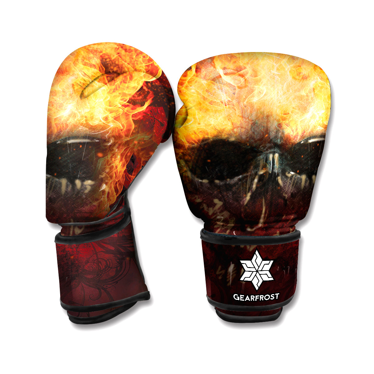 Flaming Demon Skull Print Boxing Gloves