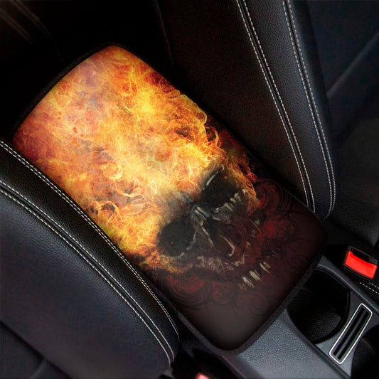Flaming Demon Skull Print Car Center Console Cover