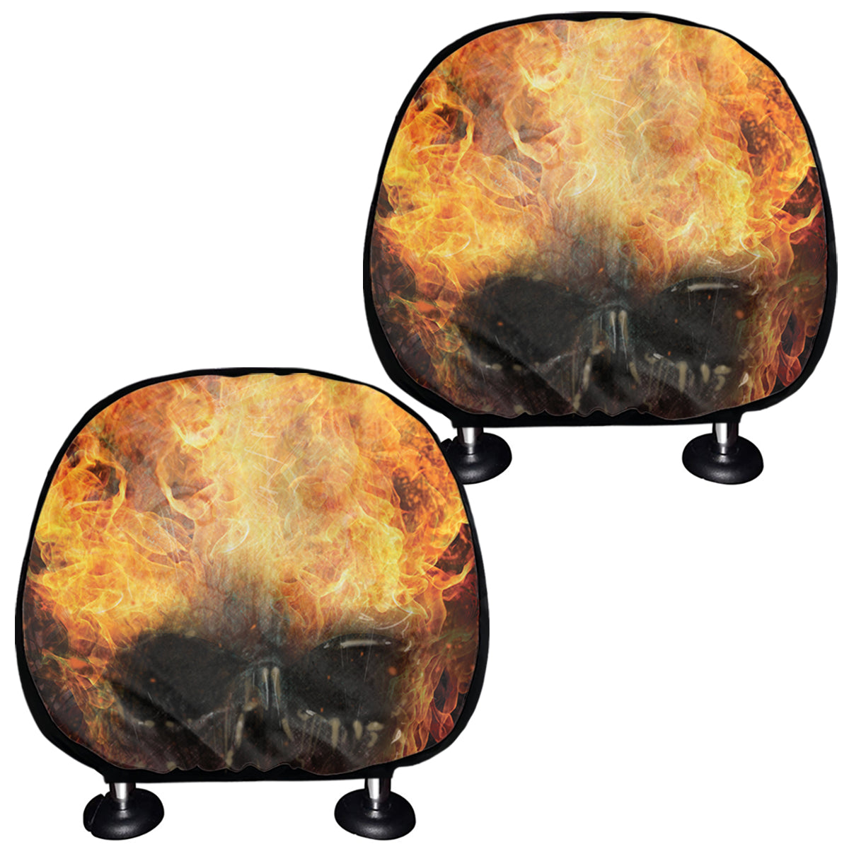 Flaming Demon Skull Print Car Headrest Covers