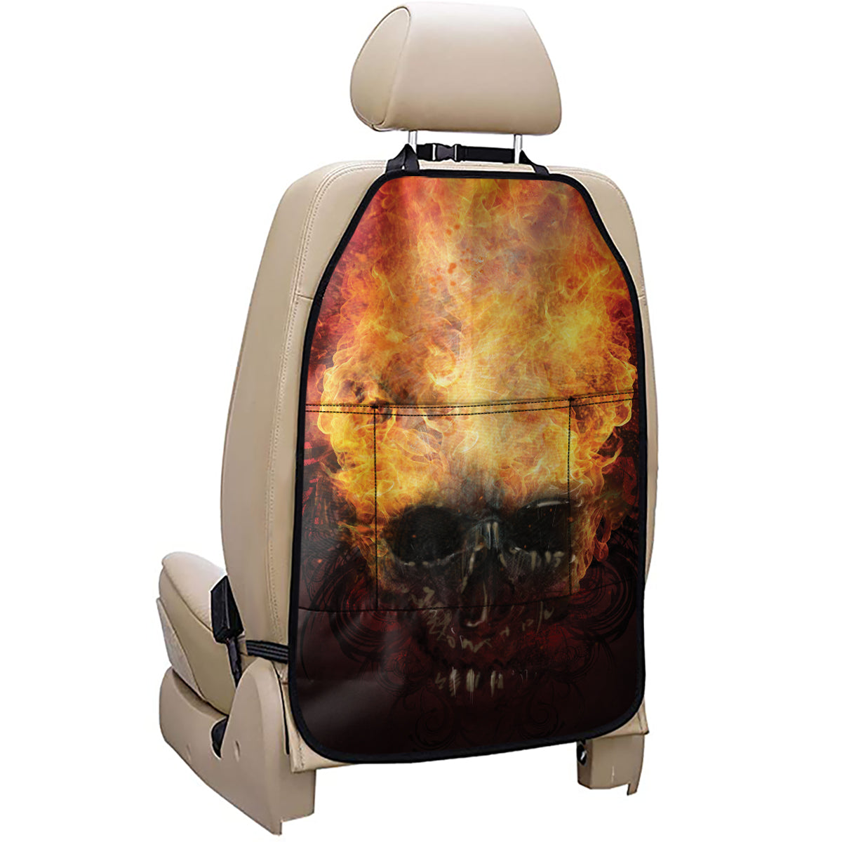 Flaming Demon Skull Print Car Seat Organizers