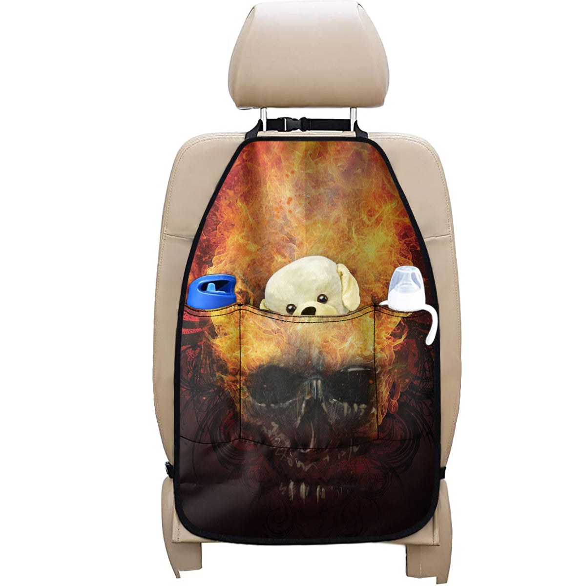 Flaming Demon Skull Print Car Seat Organizers