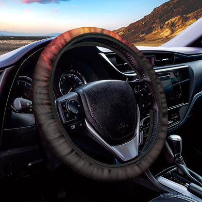 Flaming Demon Skull Print Car Steering Wheel Cover