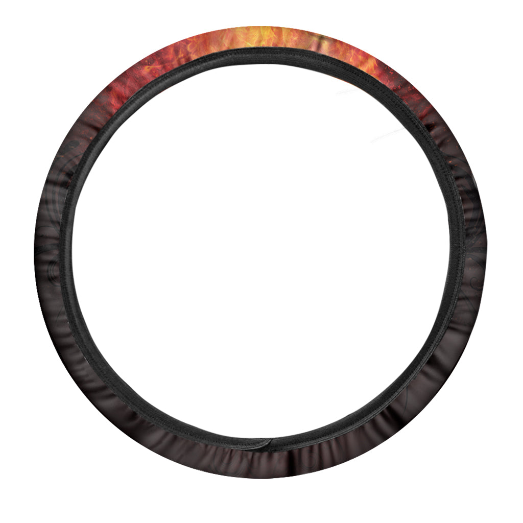 Flaming Demon Skull Print Car Steering Wheel Cover