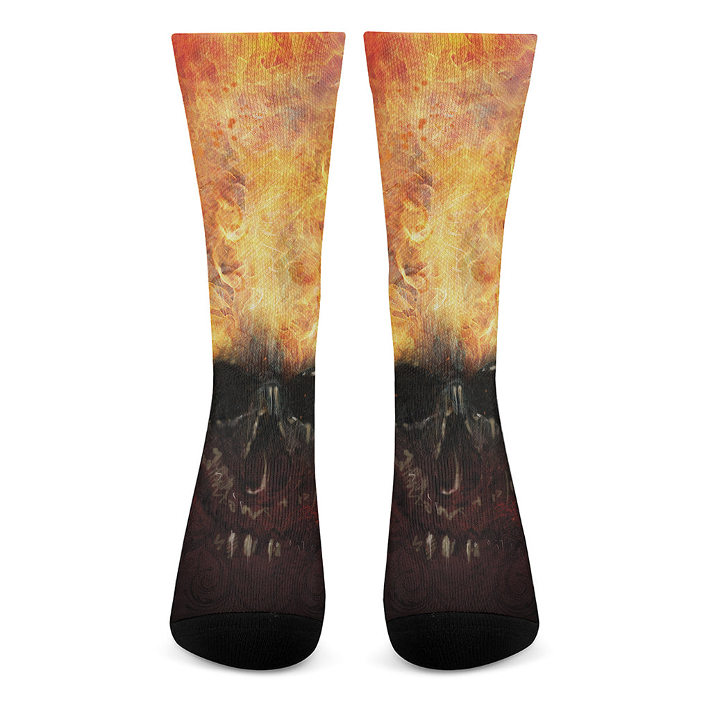 Flaming Demon Skull Print Crew Socks