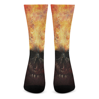 Flaming Demon Skull Print Crew Socks