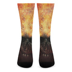 Flaming Demon Skull Print Crew Socks