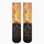 Flaming Demon Skull Print Crew Socks
