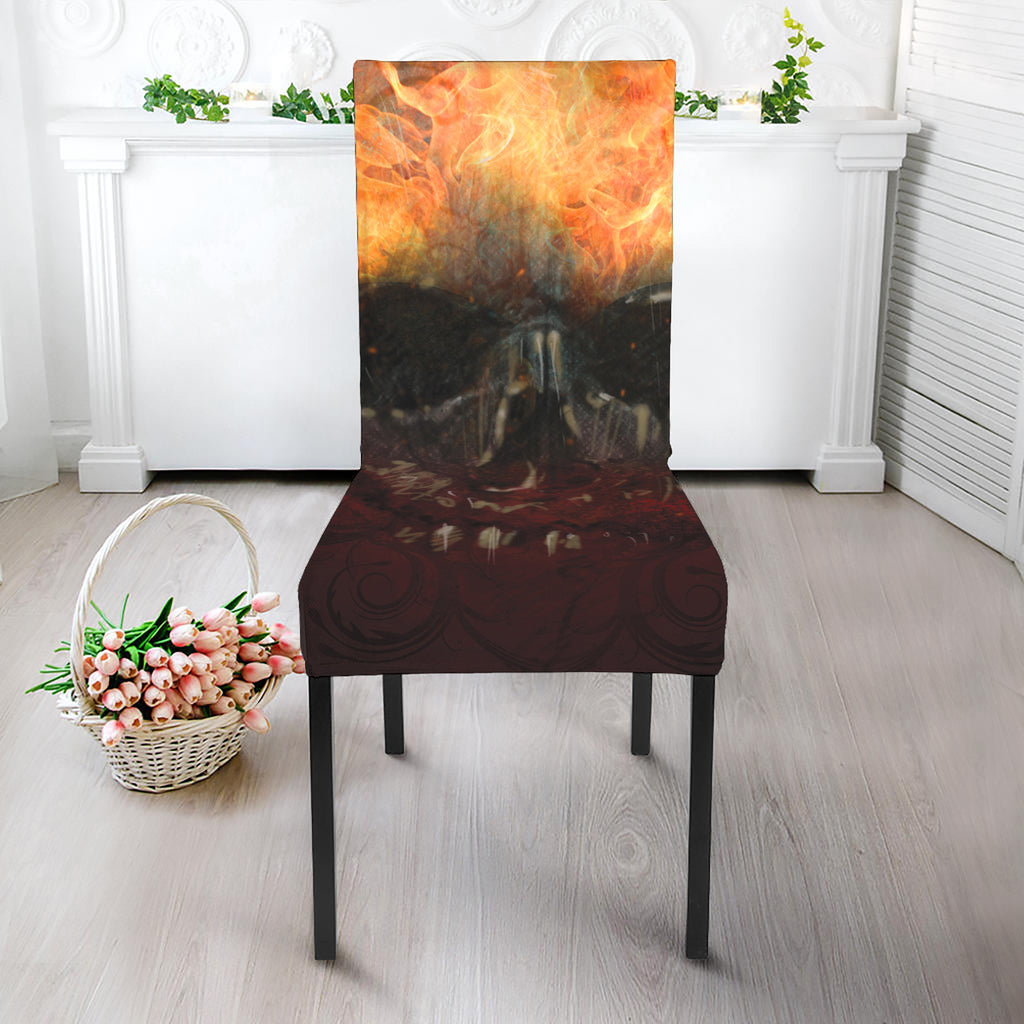 Flaming Demon Skull Print Dining Chair Slipcover