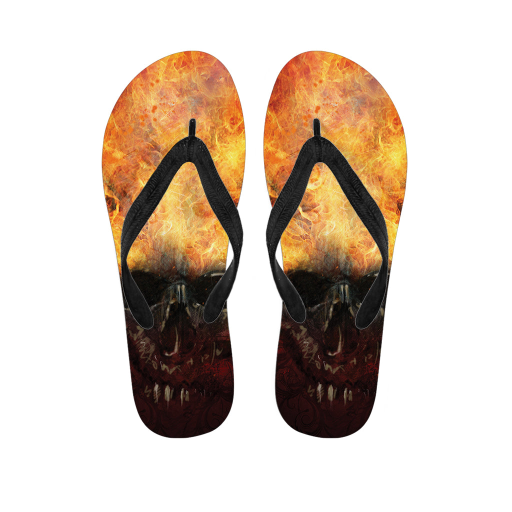 Flaming Demon Skull Print Flip Flops