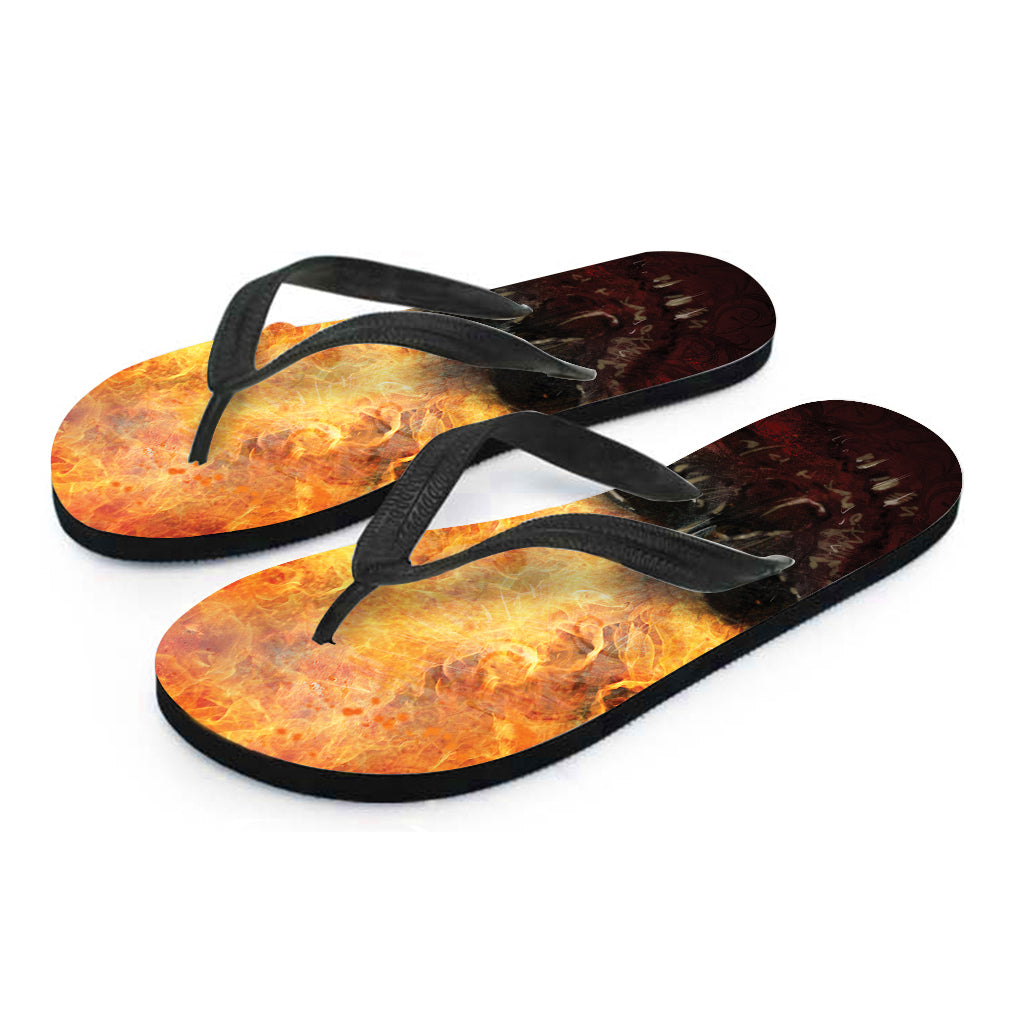 Flaming Demon Skull Print Flip Flops