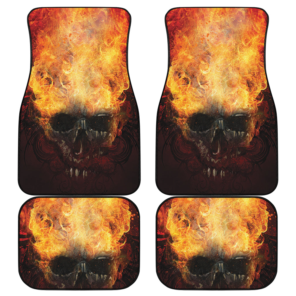 Flaming Demon Skull Print Front and Back Car Floor Mats