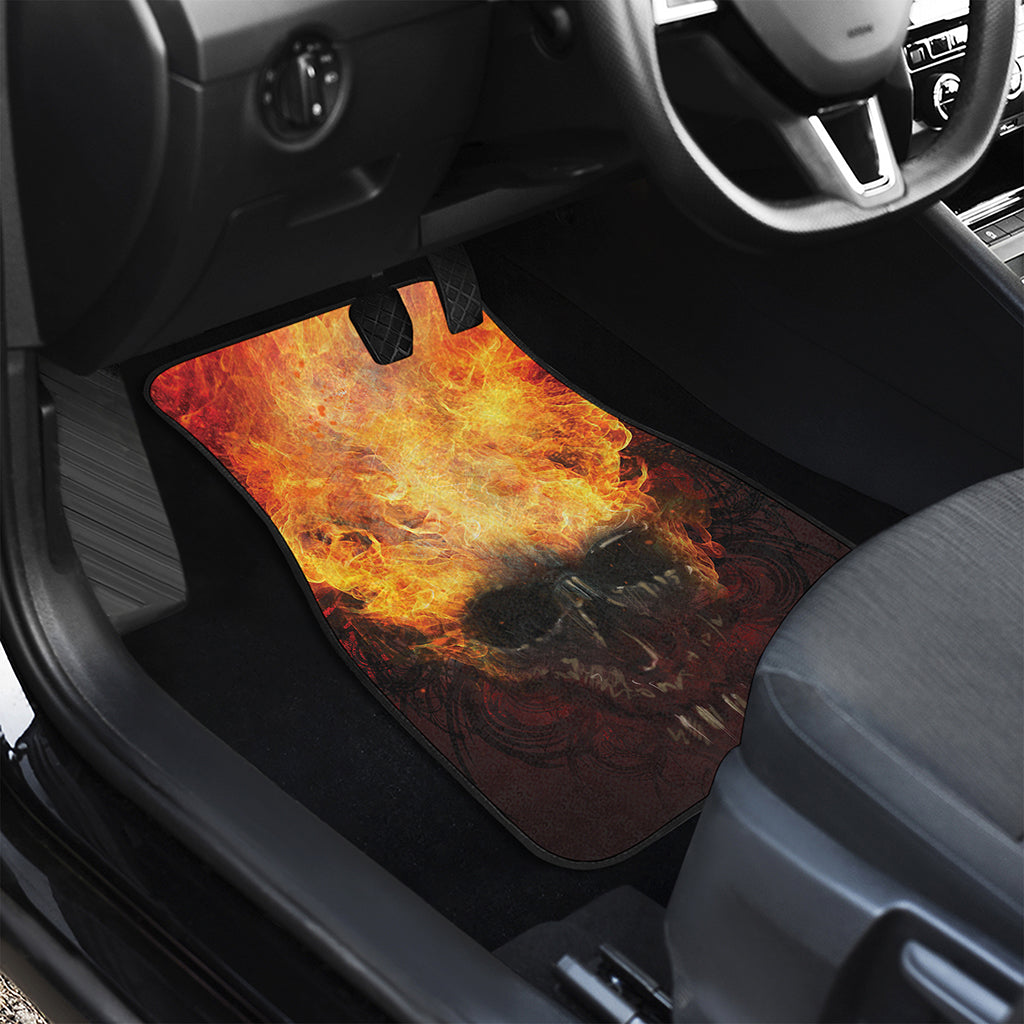 Flaming Demon Skull Print Front and Back Car Floor Mats