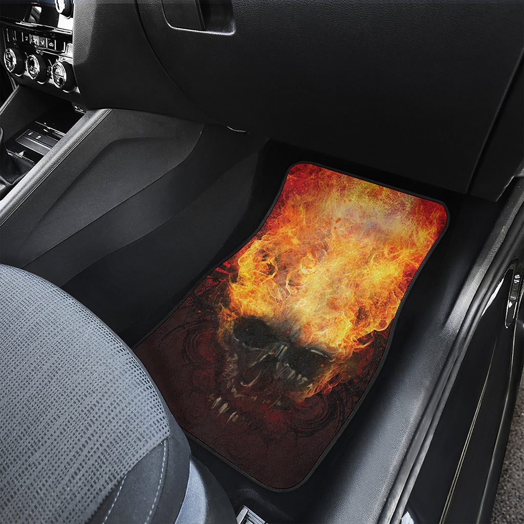 Flaming Demon Skull Print Front Car Floor Mats