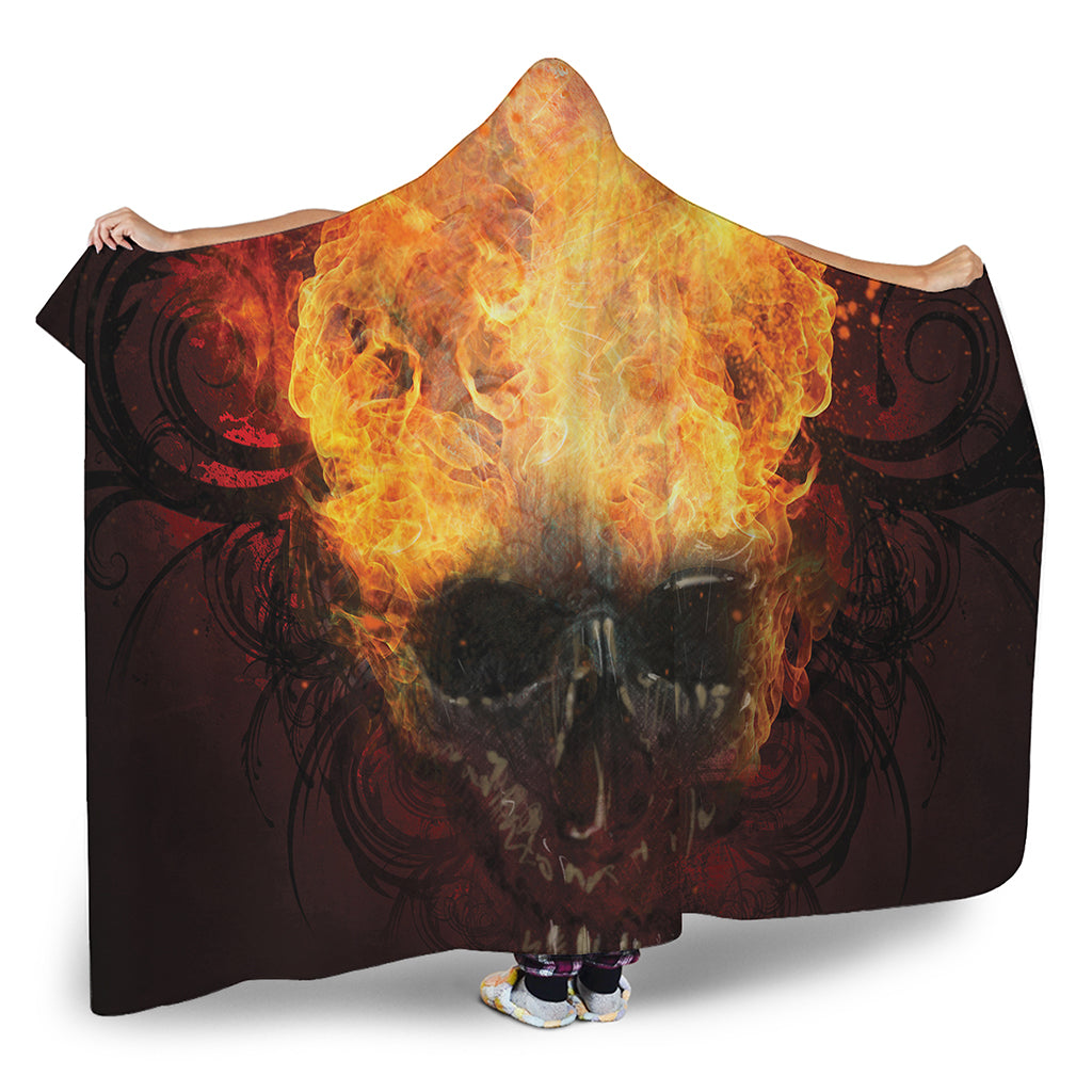 Flaming Demon Skull Print Hooded Blanket