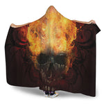 Flaming Demon Skull Print Hooded Blanket