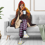 Flaming Demon Skull Print Hooded Blanket