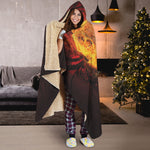 Flaming Demon Skull Print Hooded Blanket