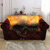 Flaming Demon Skull Print Loveseat Slipcover