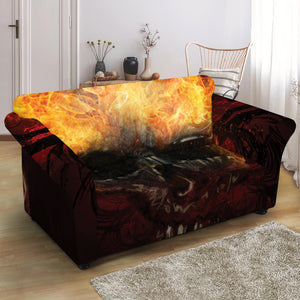 Flaming Demon Skull Print Loveseat Slipcover