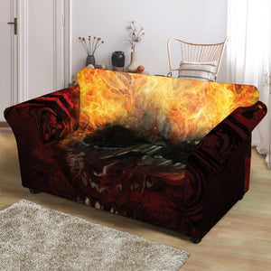 Flaming Demon Skull Print Loveseat Slipcover