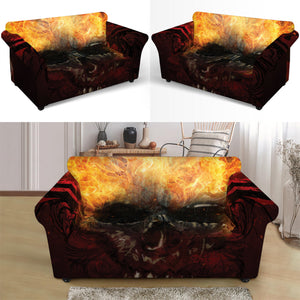 Flaming Demon Skull Print Loveseat Slipcover