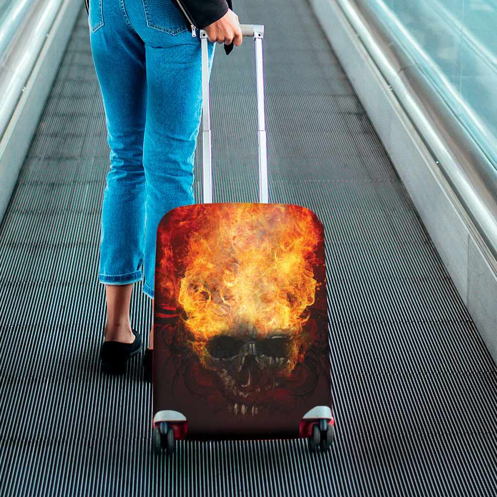 Flaming Demon Skull Print Luggage Cover