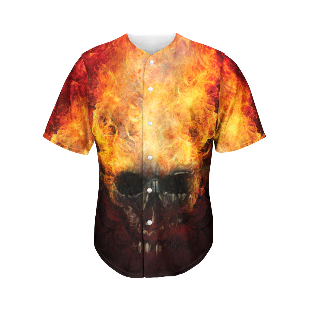 Flaming Demon Skull Print Men's Baseball Jersey
