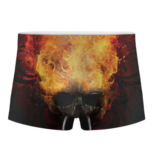Flaming Demon Skull Print Men's Boxer Briefs
