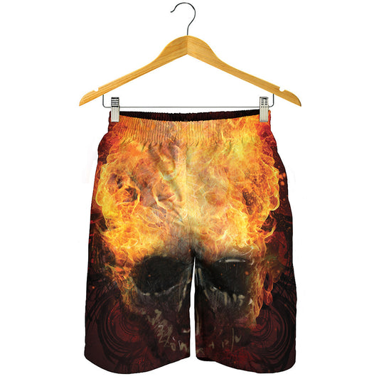 Flaming Demon Skull Print Men's Shorts