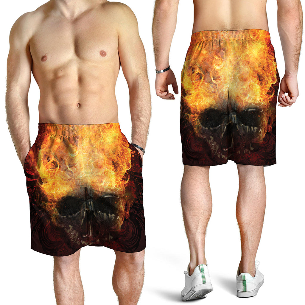 Flaming Demon Skull Print Men's Shorts