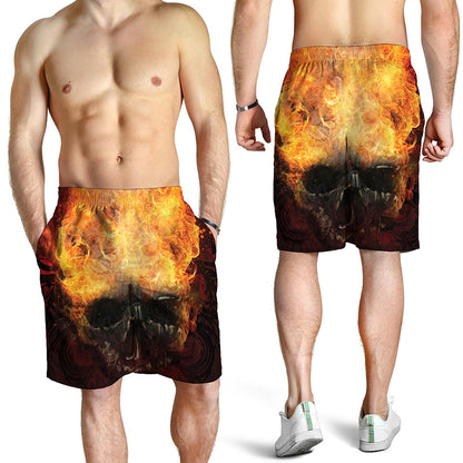 Flaming Demon Skull Print Men's Shorts