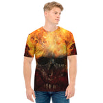 Flaming Demon Skull Print Men's T-Shirt