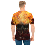 Flaming Demon Skull Print Men's T-Shirt